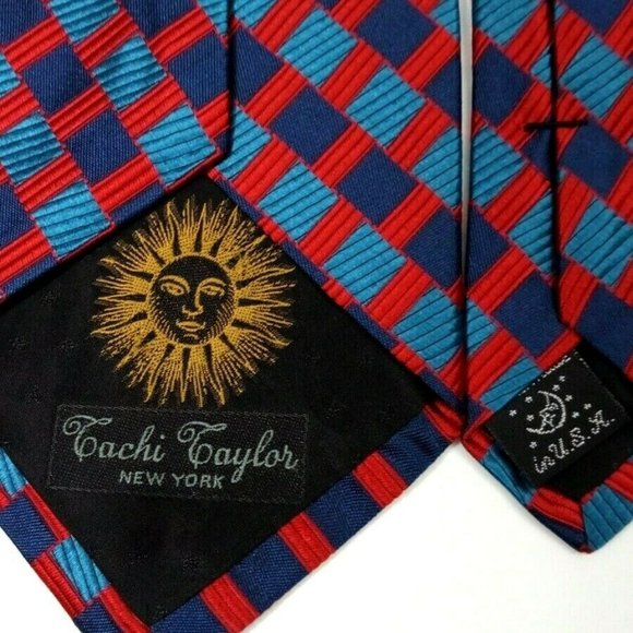 Cachi Taylor Red Blue Geometric Silk Tie - Picture 3 of 3